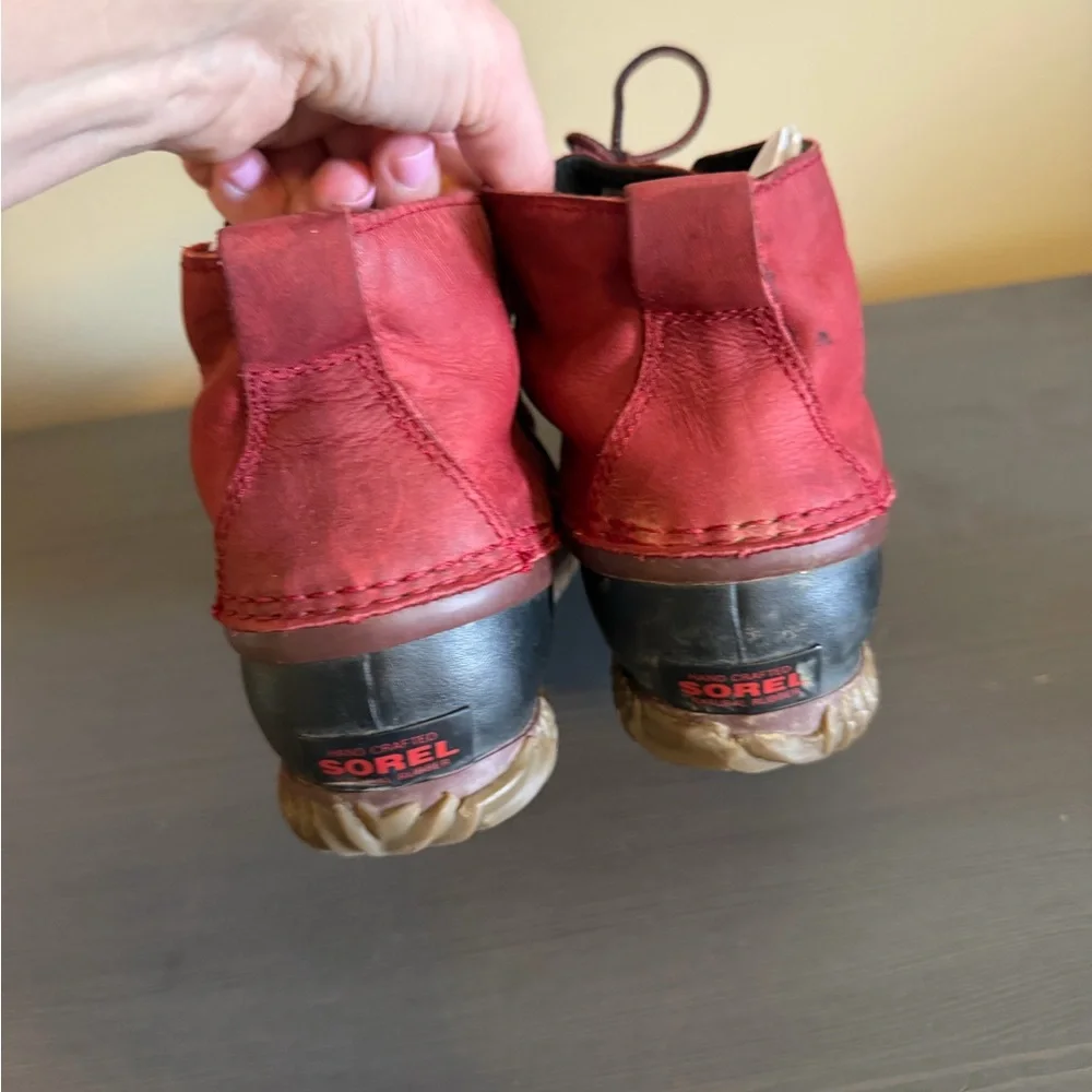 Sorel Red and Black Leather Ankle Booties
